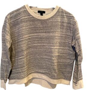 J.Crew XS Heathered Grey Cream Boxy Cropped Hi-Low Cotton Tencel Sweatshirt